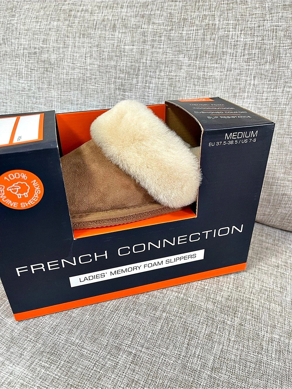 French Connection Ladies' Memory Foam Slippers Brown & Cream Medium